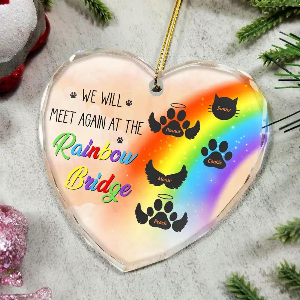 Memorial Dog Cat A Piece Of My Heart Is At The Rainbow Bridge - Personalized Heart Shaped Glass Ornament - Image 4