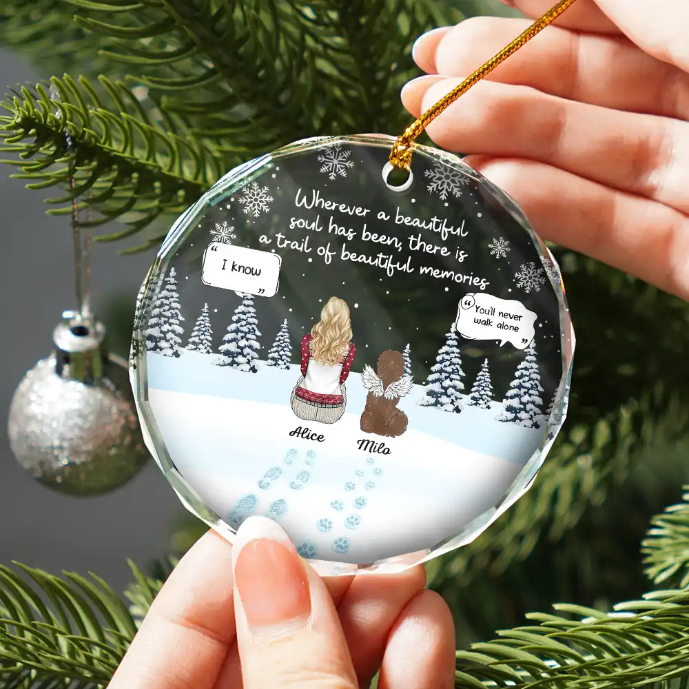 Memorial Dog Cat Beautiful Soul Beautiful Memories - Personalized Circle Glass Ornament - Image 2