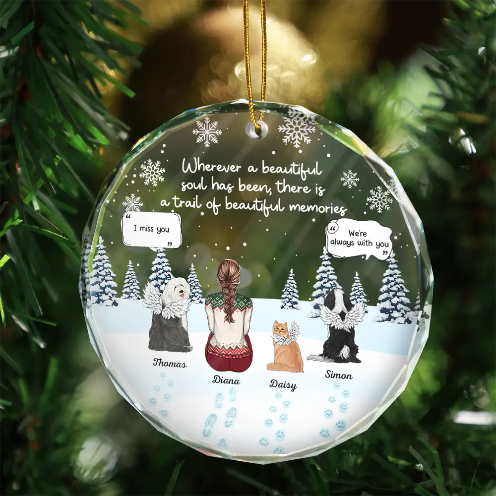 Memorial Dog Cat Beautiful Soul Beautiful Memories - Personalized Circle Glass Ornament - Image 3