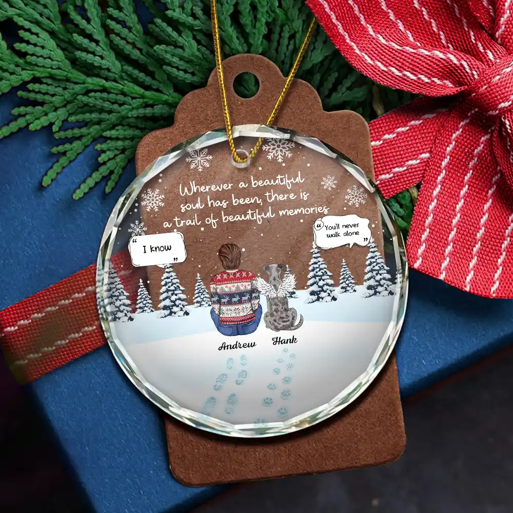Memorial Dog Cat Beautiful Soul Beautiful Memories - Personalized Circle Glass Ornament - Image 5