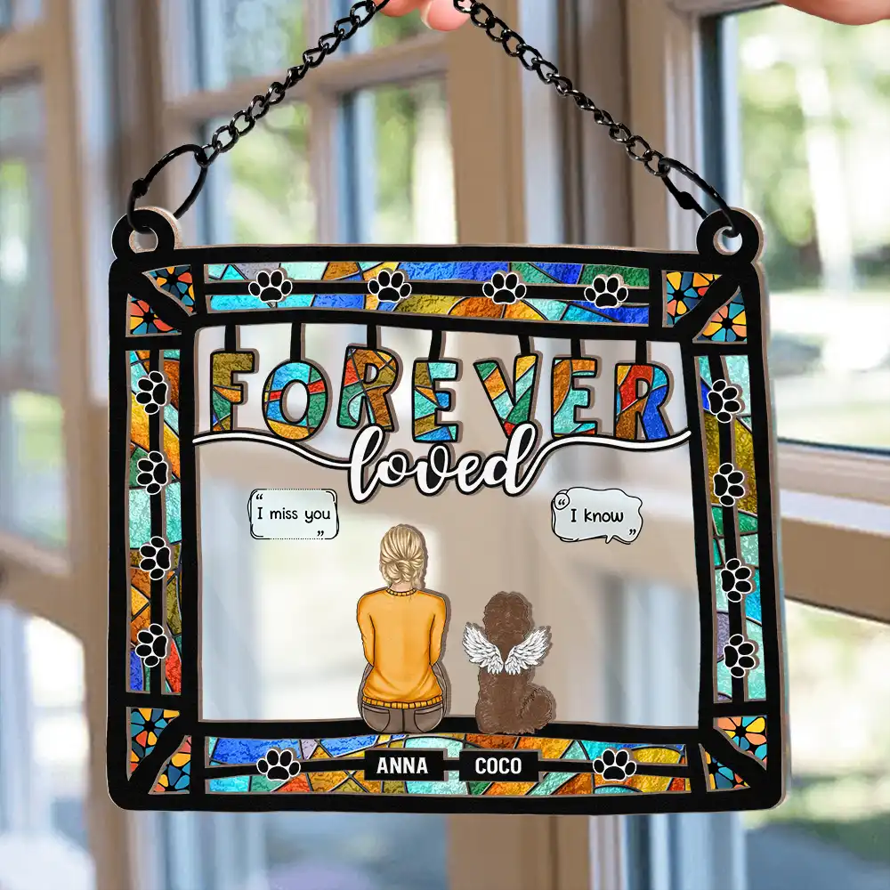 Memorial Dog Cat Forever Loved - Personalized Window Hanging Suncatcher Ornament - Image 2
