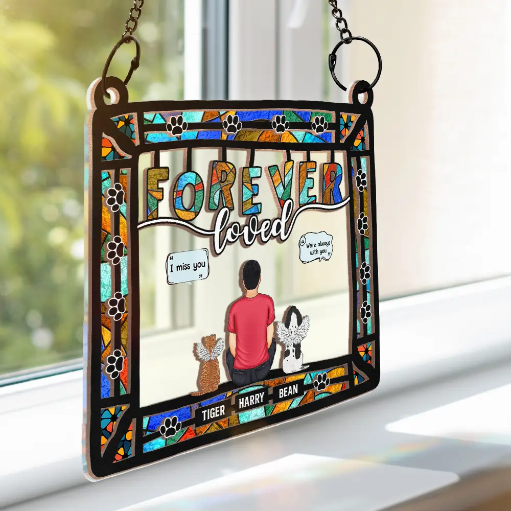 Memorial Dog Cat Forever Loved - Personalized Window Hanging Suncatcher Ornament - Image 3