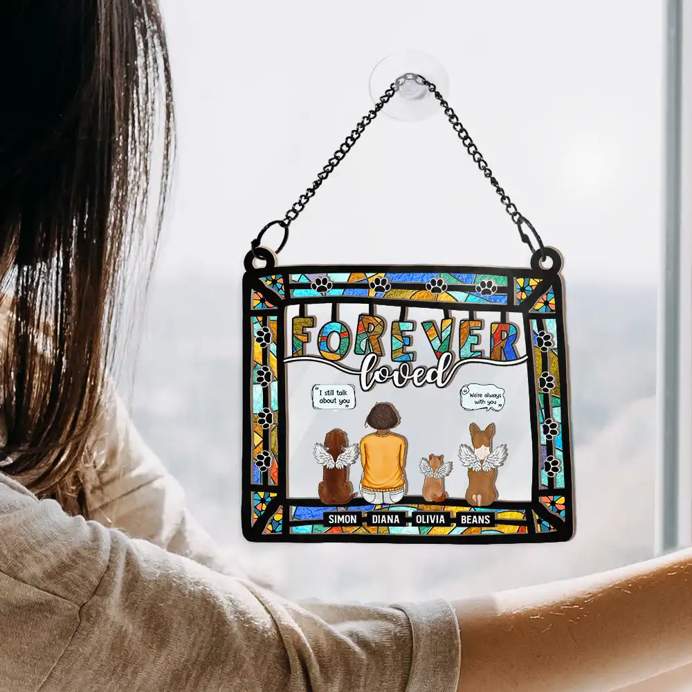 Memorial Dog Cat Forever Loved - Personalized Window Hanging Suncatcher Ornament - Image 4