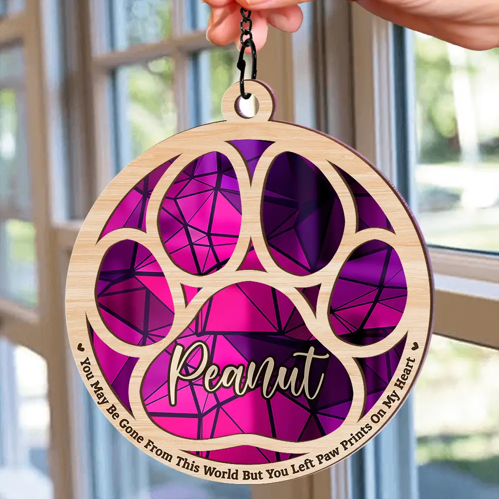 Memorial Dog Cat Paw If Love Could Have Saved You - Personalized Window Hanging Suncatcher Ornament - Image 2
