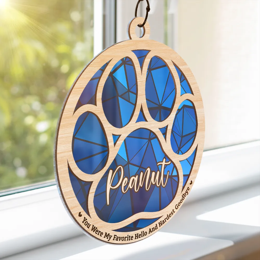 Memorial Dog Cat Paw If Love Could Have Saved You - Personalized Window Hanging Suncatcher Ornament - Image 3