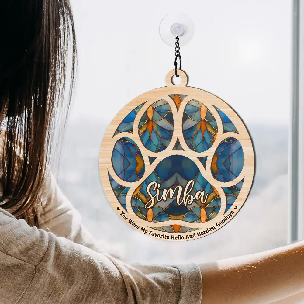 Memorial Dog Cat Paw If Love Could Have Saved You - Personalized Window Hanging Suncatcher Ornament - Image 4