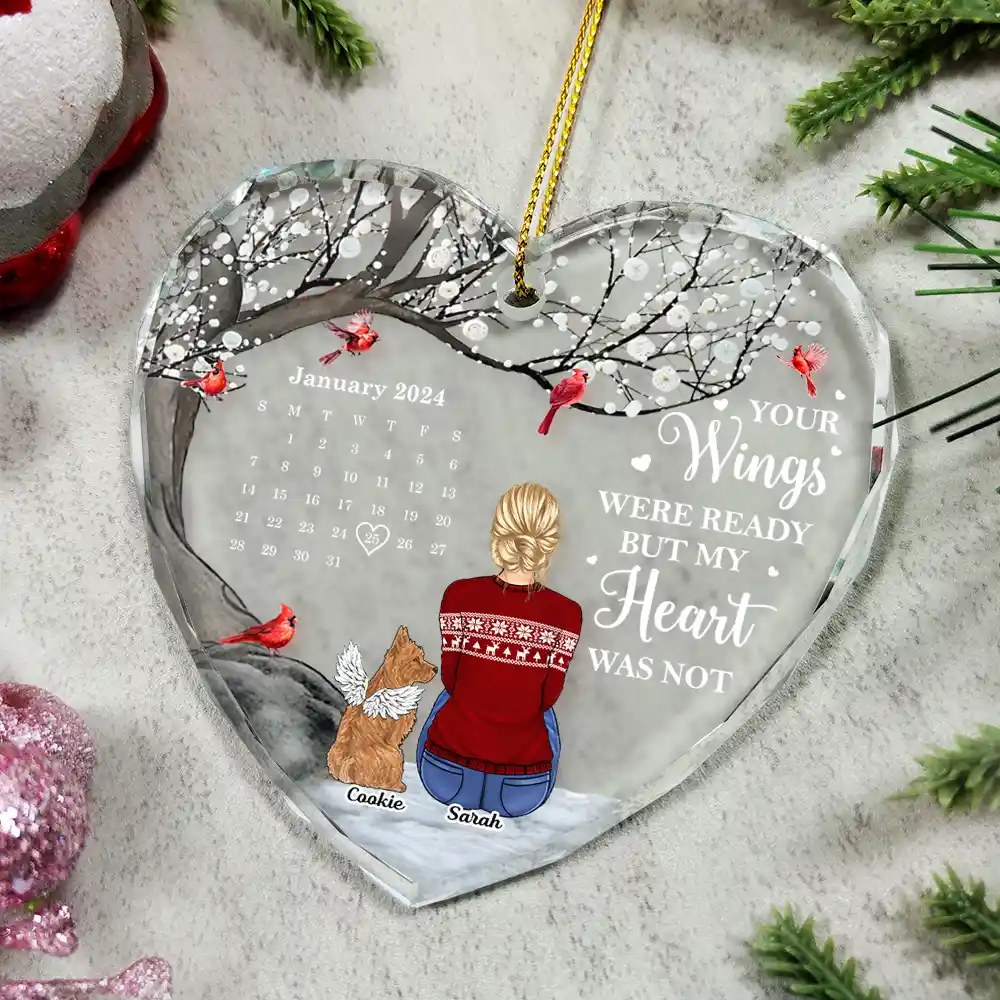 Memorial Dog Cat The Day God Called You Home Calendar - Personalized Heart Shaped Glass Ornament - Image 4