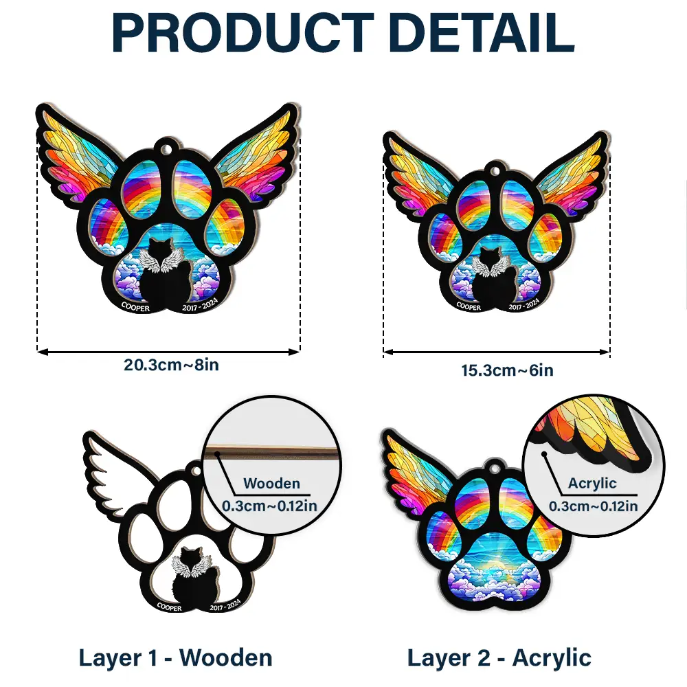 Memorial Dog Cat Waiting At The Rainbow Bridge - Personalized Window Hanging Suncatcher Ornament - Image 5