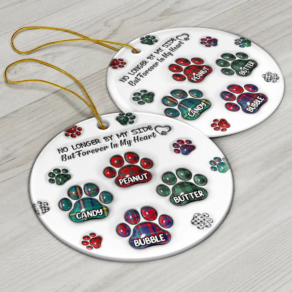 Memorial Dog Cat You Left Paw Prints On My Heart - 3D Inflated Effect Printed Ornament, Personalized Circle Ceramic Ornament - Image 6