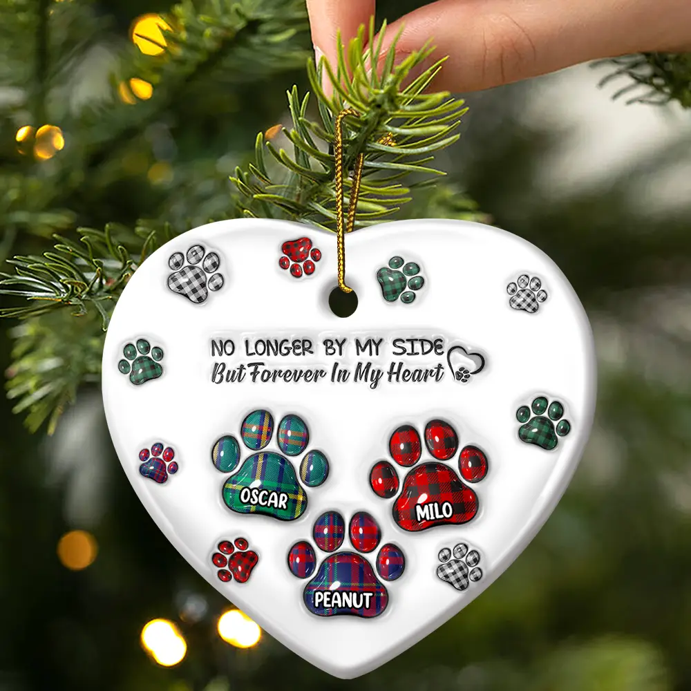 Memorial Dog Cat You Left Paw Prints On My Heart - 3D Inflated Effect Printed Ornament, Personalized Heart Ceramic Ornament - Image 3
