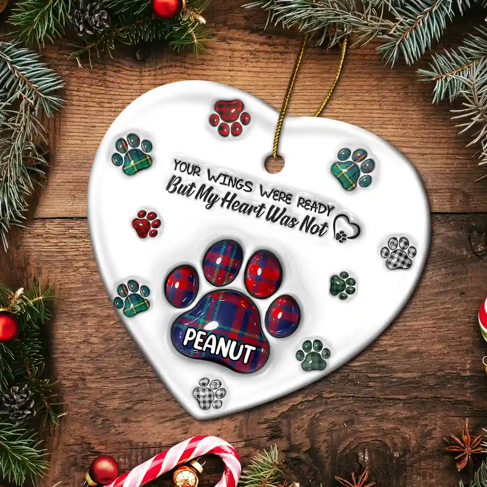 Memorial Dog Cat You Left Paw Prints On My Heart - 3D Inflated Effect Printed Ornament, Personalized Heart Ceramic Ornament - Image 5