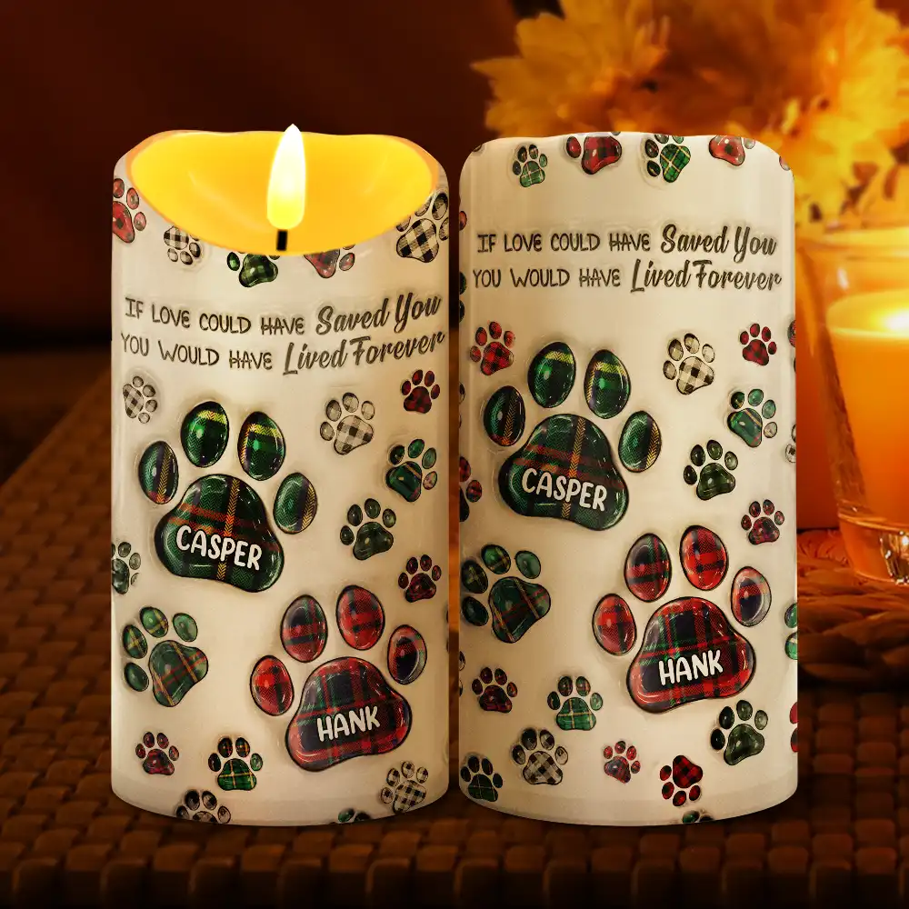 Memorial Dog Cat You Left Paw Prints On My Heart - 3D Inflated Effect Printed, Personalized Flameless LED Candle - Image 2