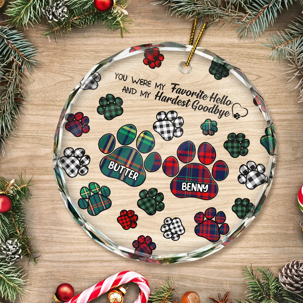 Memorial Dog Cat You Left Paw Prints On My Heart - Personalized Circle Glass Ornament - Image 3