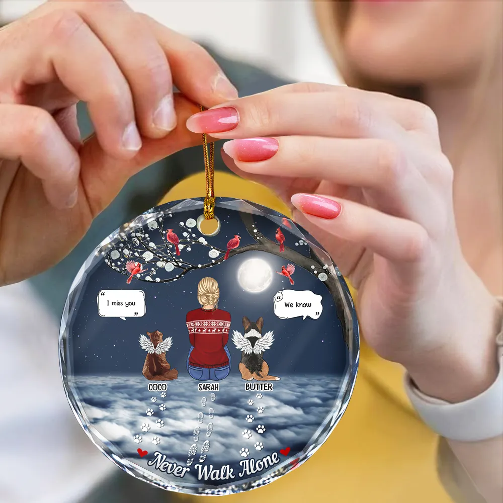 Memorial Dog Cat You Never Walk Alone - Personalized Circle Glass Ornament - Image 4