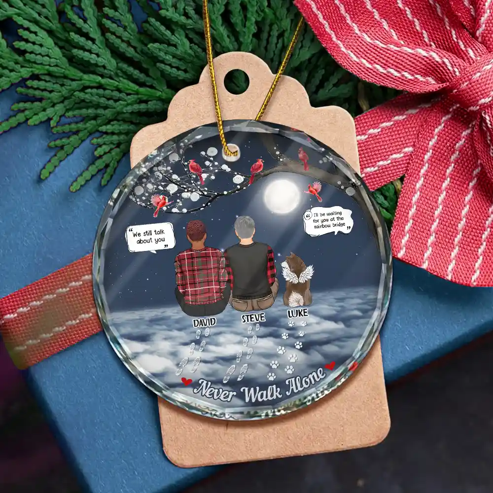 Memorial Dog Cat You Never Walk Alone - Personalized Circle Glass Ornament - Image 5