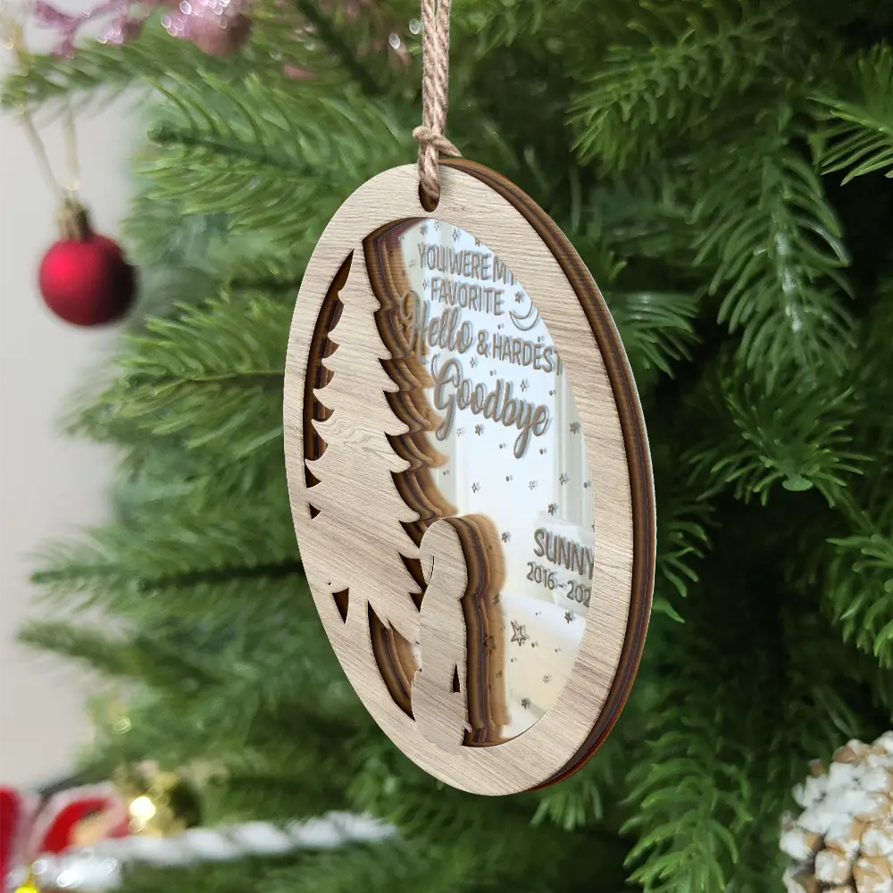 Memorial Dog Sending Christmas Wishes Over The Rainbow Bridge - Personalized Mirror Ornament - Image 2