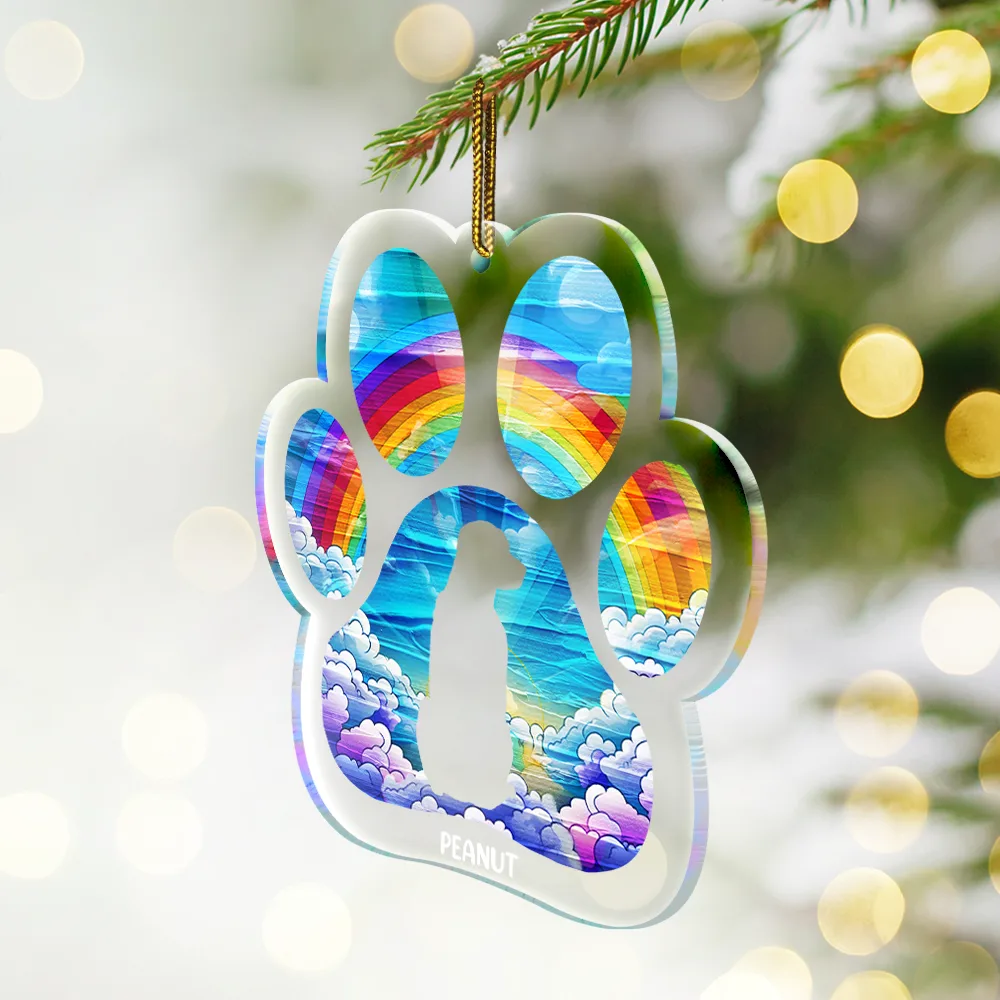 Memorial Dog Waiting At The Rainbow Bridge - Personalized Custom Shaped Acrylic Ornament - Image 2