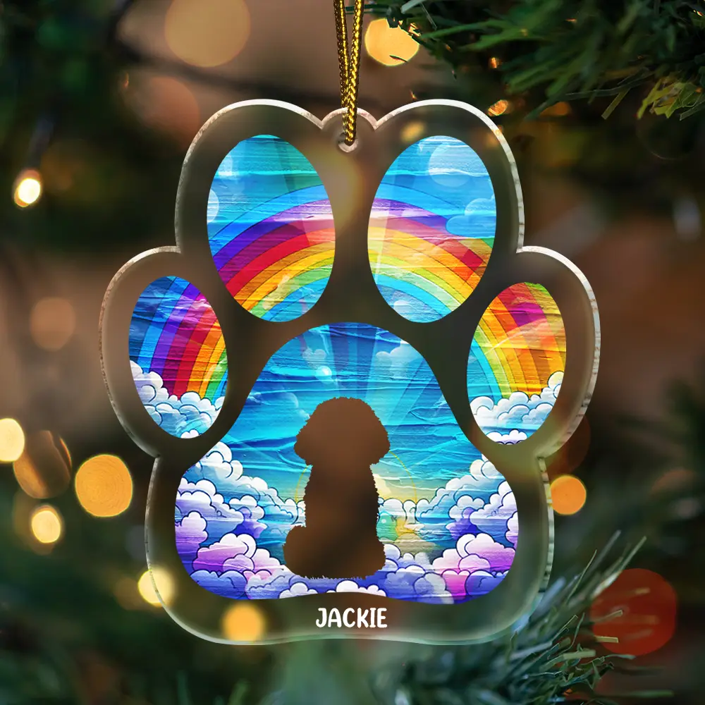 Memorial Dog Waiting At The Rainbow Bridge - Personalized Custom Shaped Acrylic Ornament - Image 3