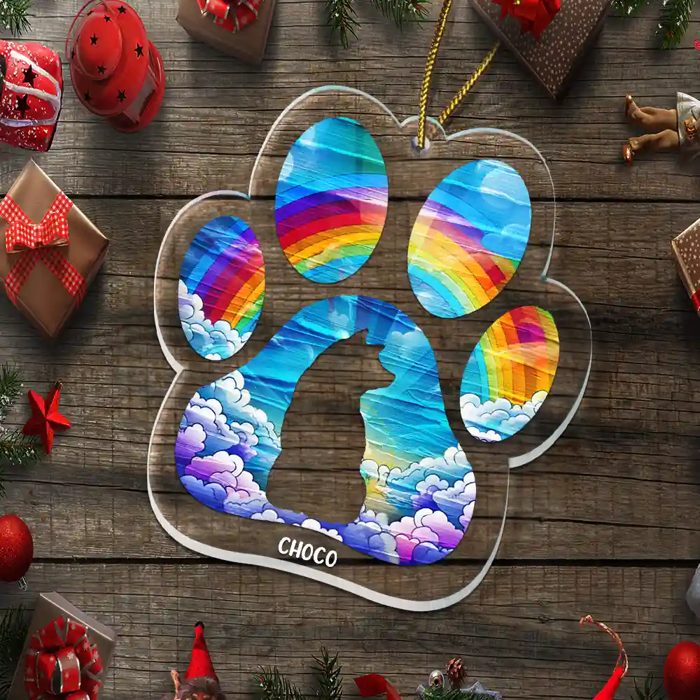 Memorial Dog Waiting At The Rainbow Bridge - Personalized Custom Shaped Acrylic Ornament - Image 5