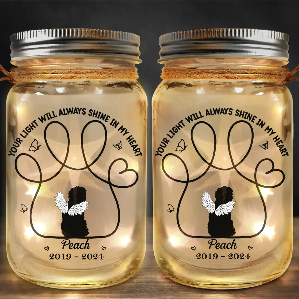Memorial Dog You Left Paw Prints On My Heart - Personalized Mason Jar Light - Image 2