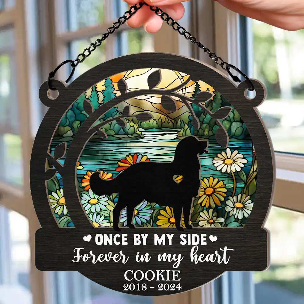 Memorial Dog You Left Paw Prints On My Heart - Personalized Window Hanging Suncatcher Ornament - Image 2