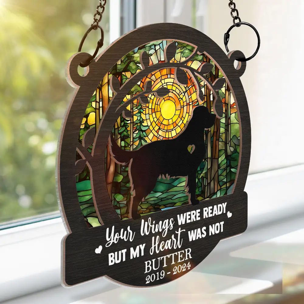 Memorial Dog You Left Paw Prints On My Heart - Personalized Window Hanging Suncatcher Ornament - Image 3