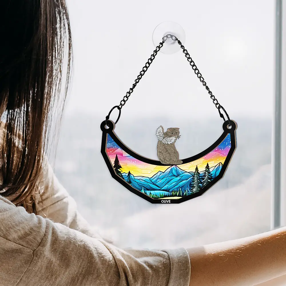 Memorial Dogs Cats Sitting On The Moon - Personalized Window Hanging Suncatcher Ornament - Image 4