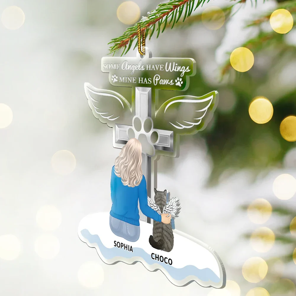 Memorial Dogs Cats Some Angels Have Wings Mine Have Paws - Personalized Cutout Acrylic Ornament - Image 2