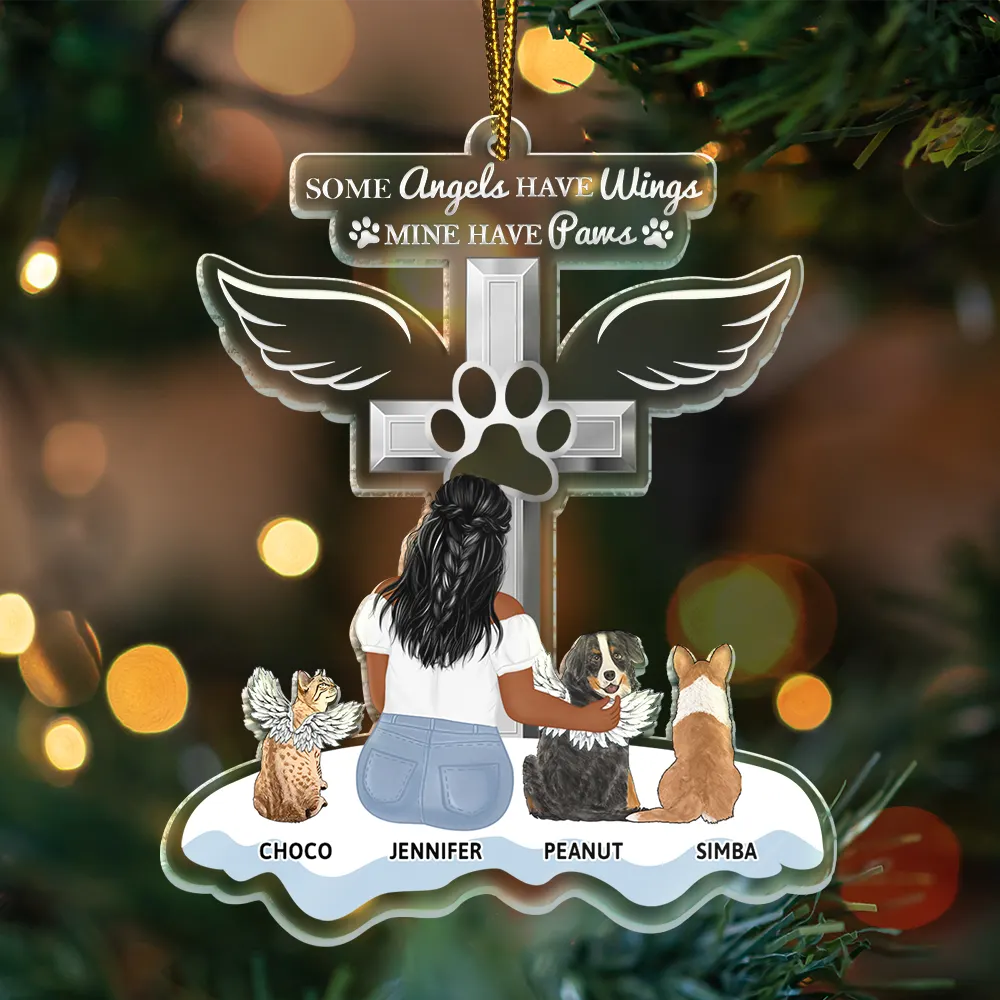 Memorial Dogs Cats Some Angels Have Wings Mine Have Paws - Personalized Cutout Acrylic Ornament - Image 3