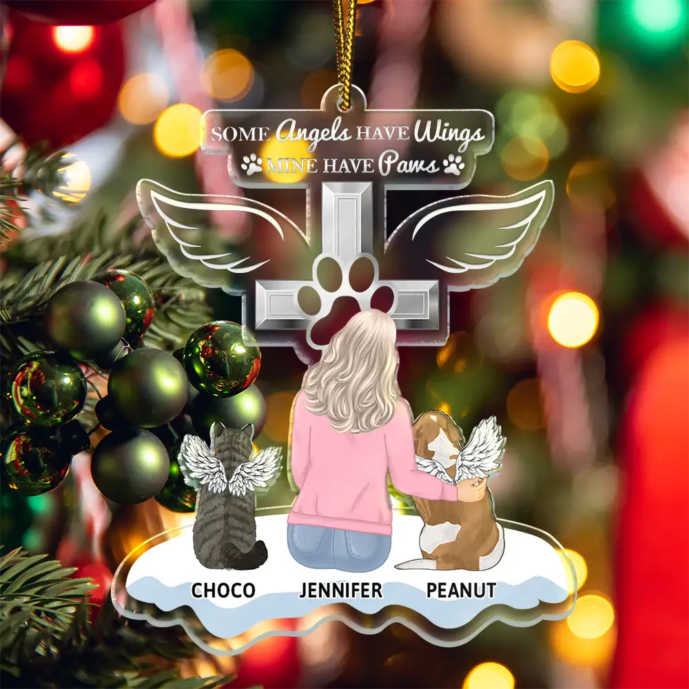 Memorial Dogs Cats Some Angels Have Wings Mine Have Paws - Personalized Cutout Acrylic Ornament - Image 5
