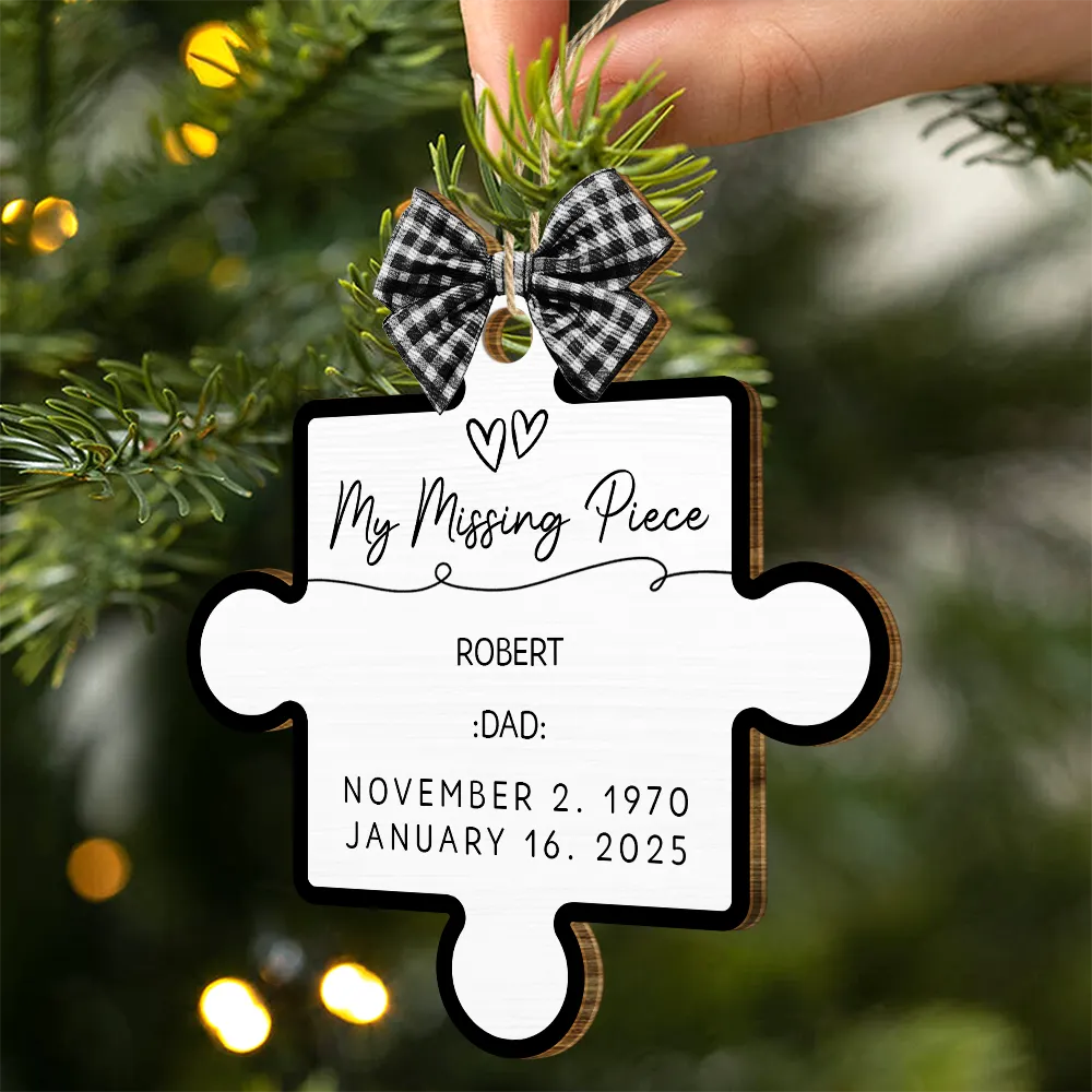 Memorial Family Our Missing Piece - Personalized Custom Shaped Wooden Ornament - Image 2