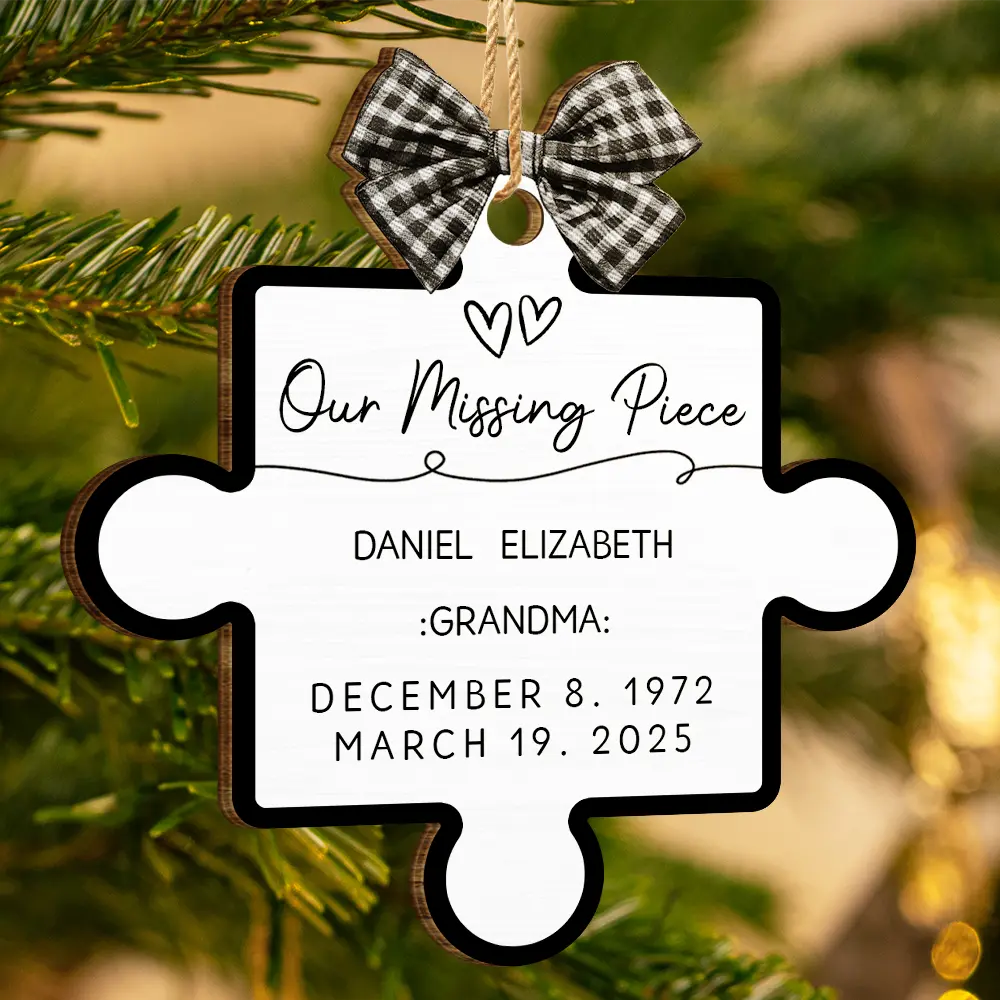 Memorial Family Our Missing Piece - Personalized Custom Shaped Wooden Ornament - Image 3