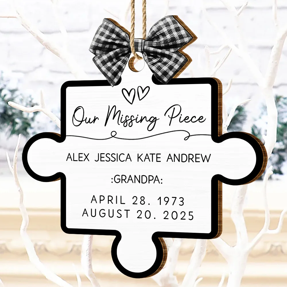 Memorial Family Our Missing Piece - Personalized Custom Shaped Wooden Ornament - Image 4