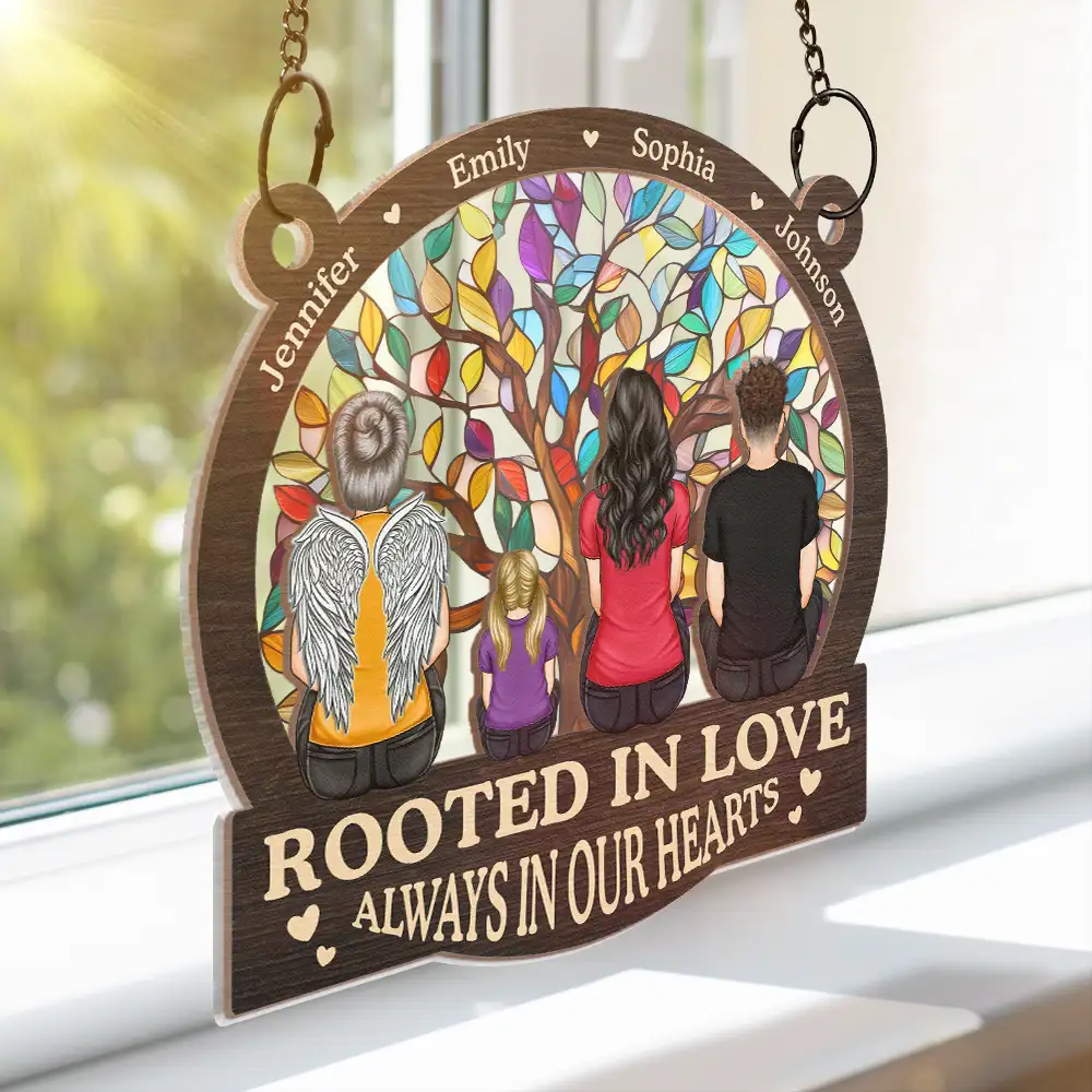 Memorial Family Tree Of Life Rooted In Love Always In Our Hearts - Personalized Window Hanging Suncatcher Ornament - Image 3