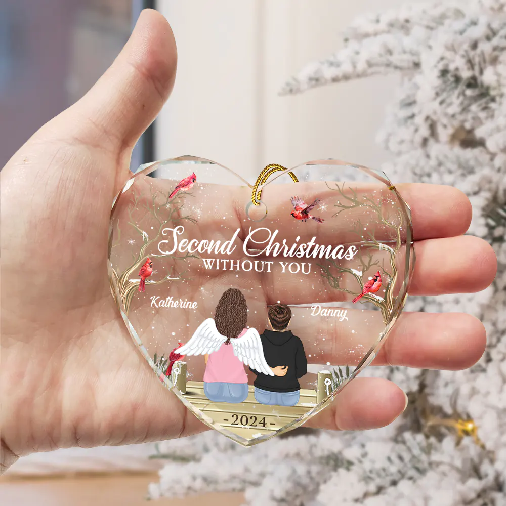 First Christmas Without You Memorial - Personalized Heart Shaped Glass Ornament - Image 3