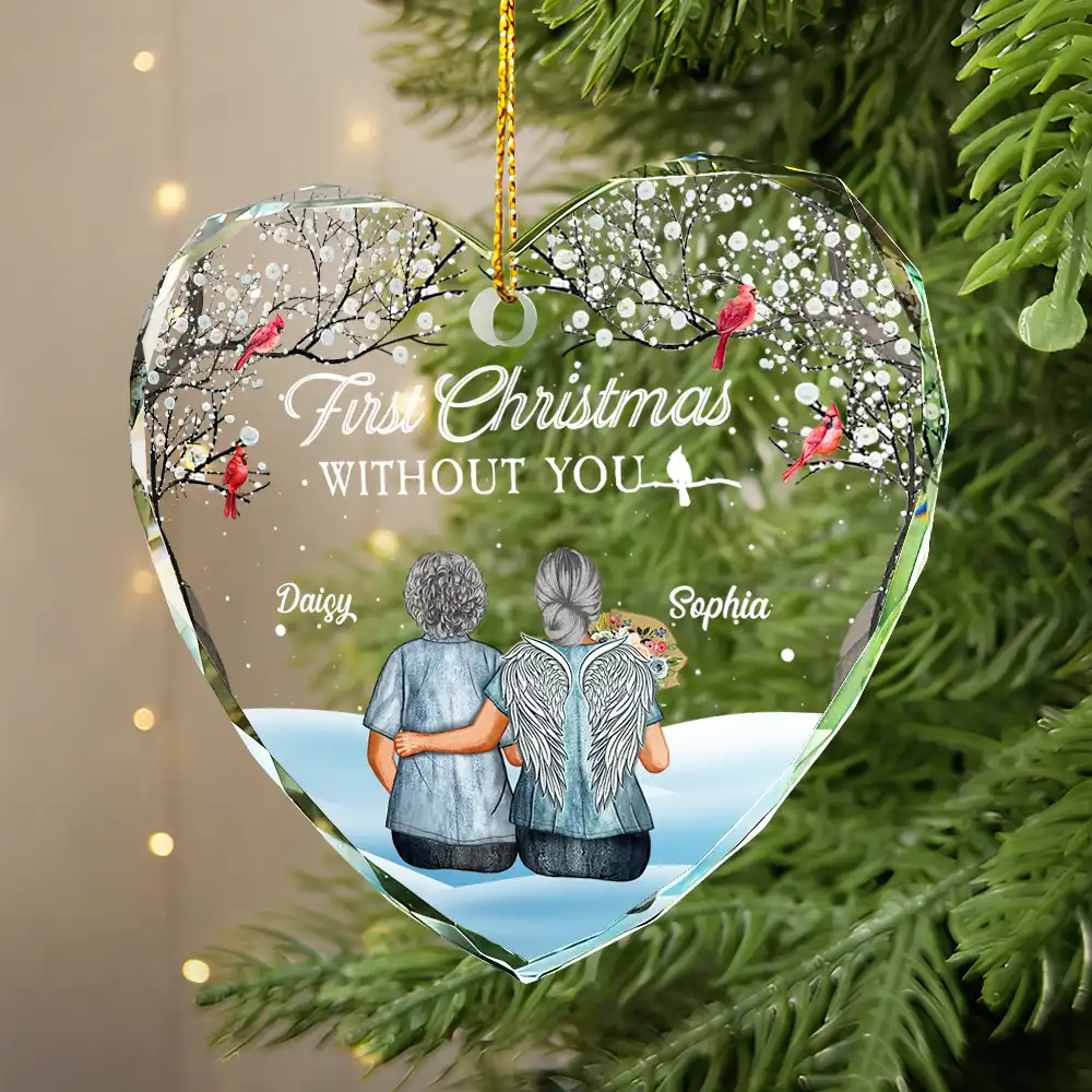Memorial First Christmas Without You - Personalized Heart Shaped Glass Ornament - Image 2