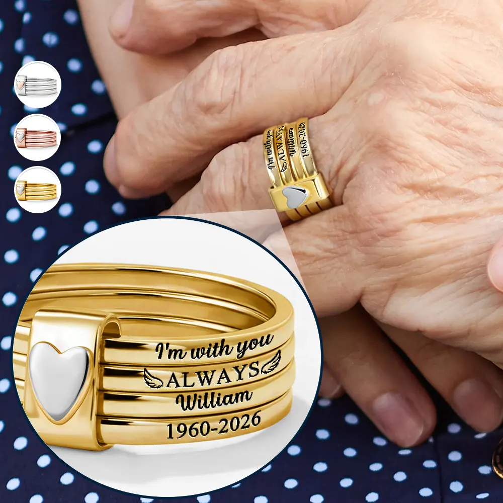 Memorial I'm With You Always - Personalized Heart Stacking Rings