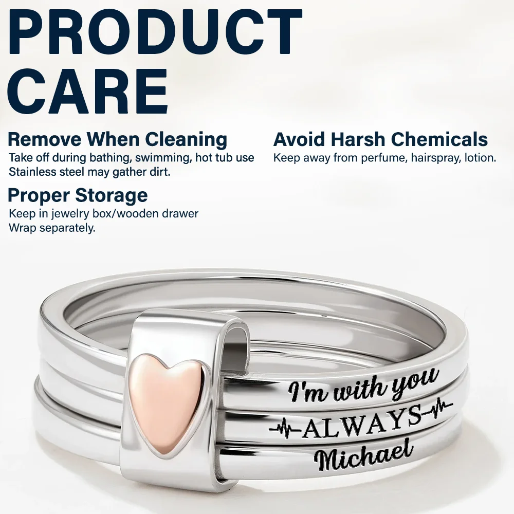 Memorial I'm With You Always - Personalized Heart Stacking Rings - Image 4