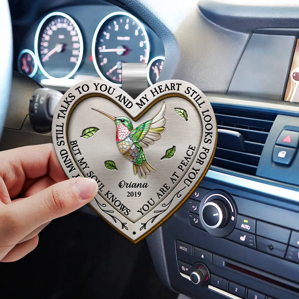 Memorial My Mind Still Talks To You Heart Shaped - Personalised Custom Shaped Car Visor Clip - Image 4