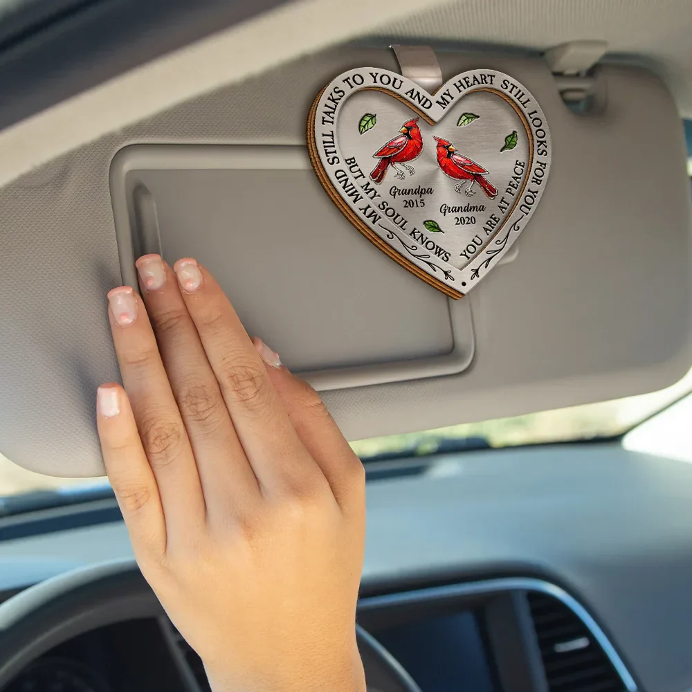 Memorial My Mind Still Talks To You Heart Shaped - Personalized Custom Shaped Car Visor Clip - Image 4