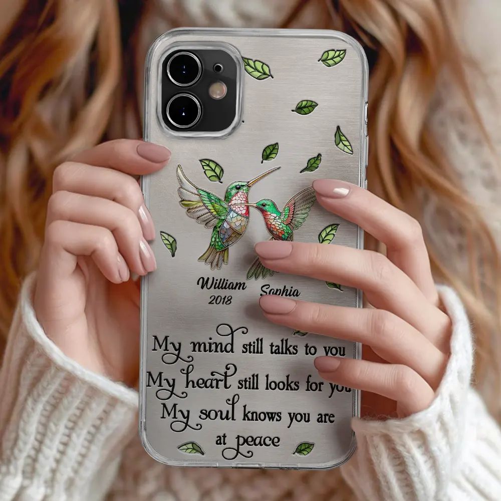 Memorial My Mind Still Talks To You - Metal Effect Printed, Personalized Clear Phone Case - Image 2