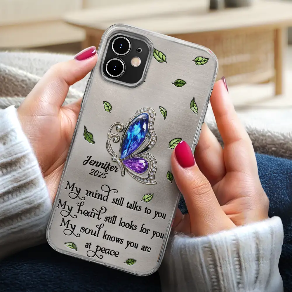 Memorial My Mind Still Talks To You - Metal Effect Printed, Personalized Clear Phone Case - Image 3