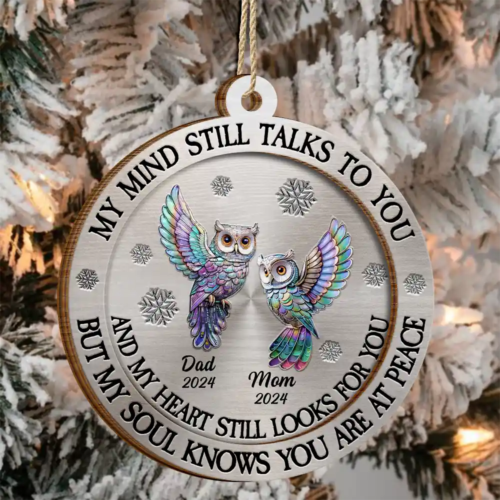 Memorial My Mind Still Talks To You - Personalized 2-Layered Wooden Ornament - Image 3