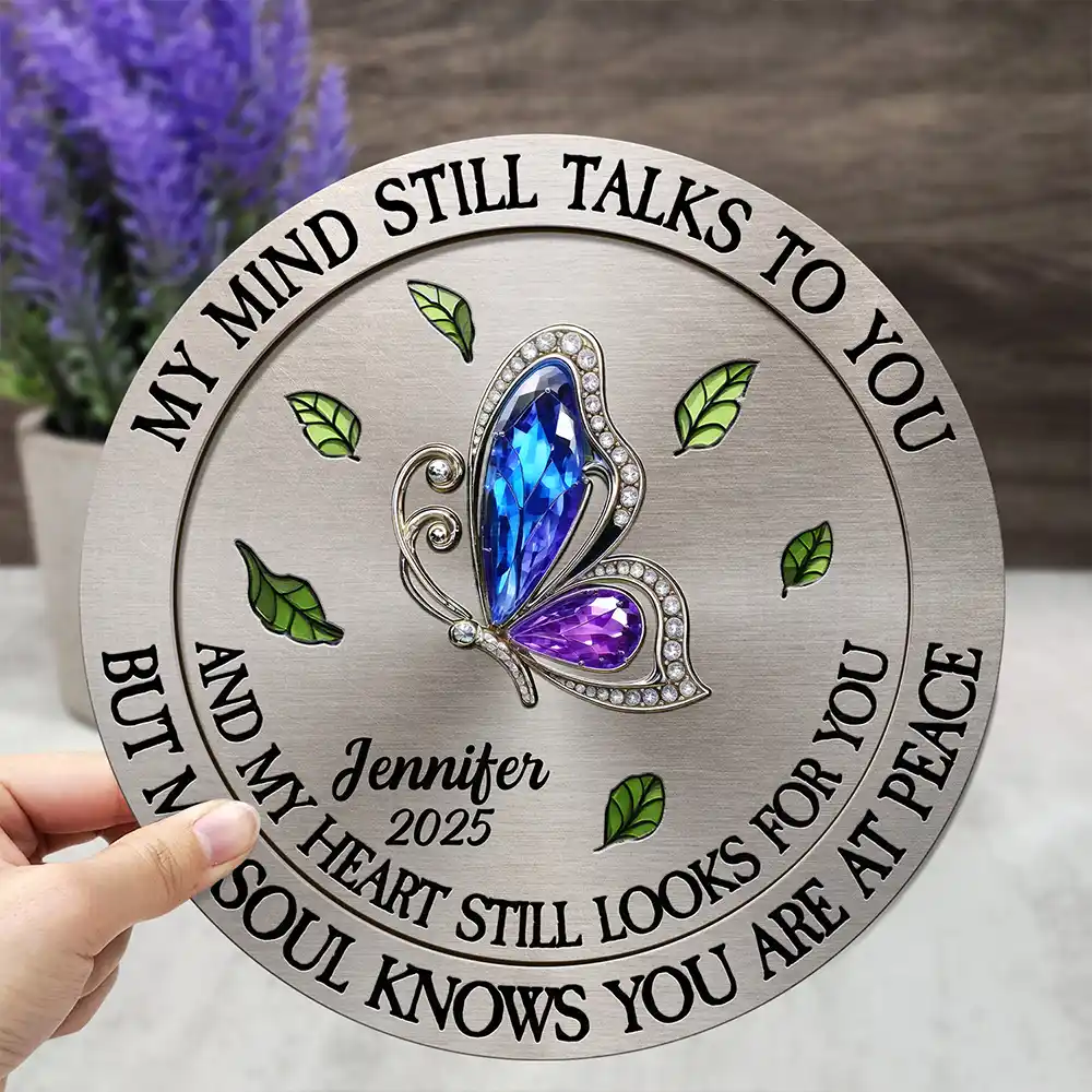 Memorial My Mind Still Talks To You - Personalized 2-Layered Wooden Plaque With Stand - Image 3