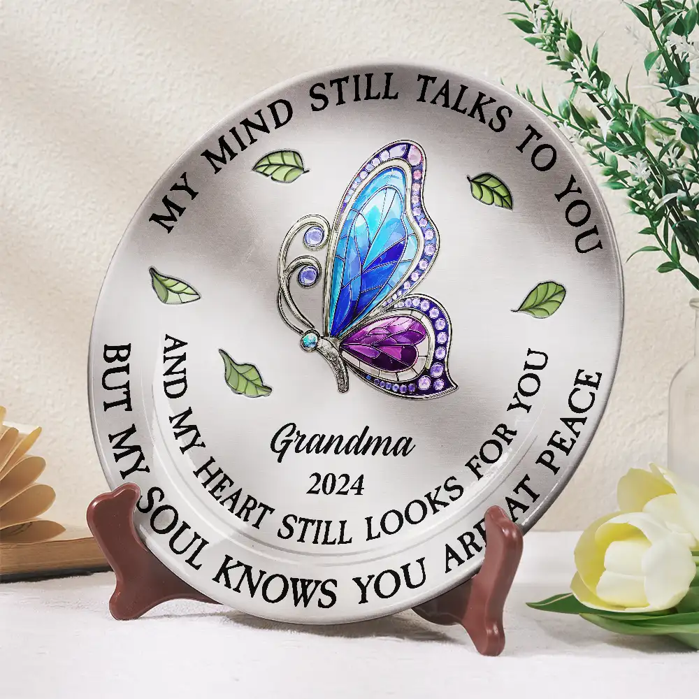 Memorial My Mind Still Talks To You - Personalized Ceramic Plate - Image 3