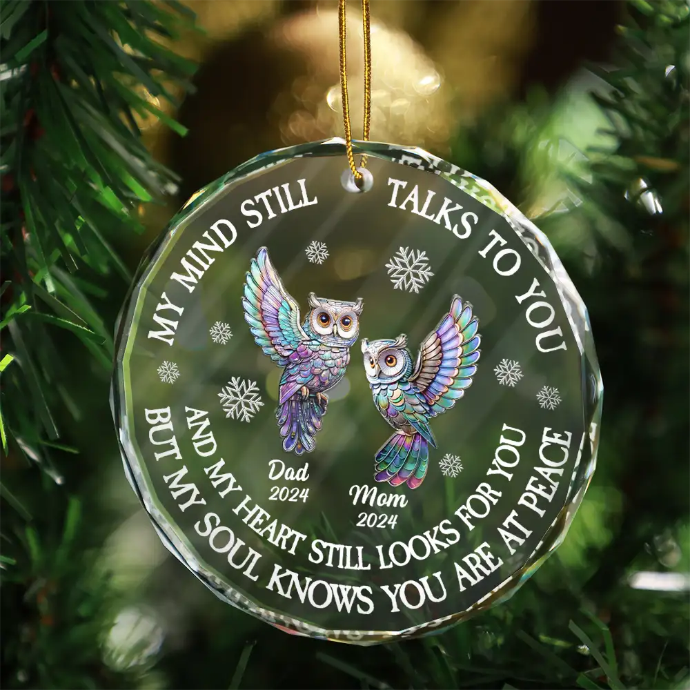 Memorial My Mind Still Talks To You - Personalized Circle Glass Ornament - Image 3