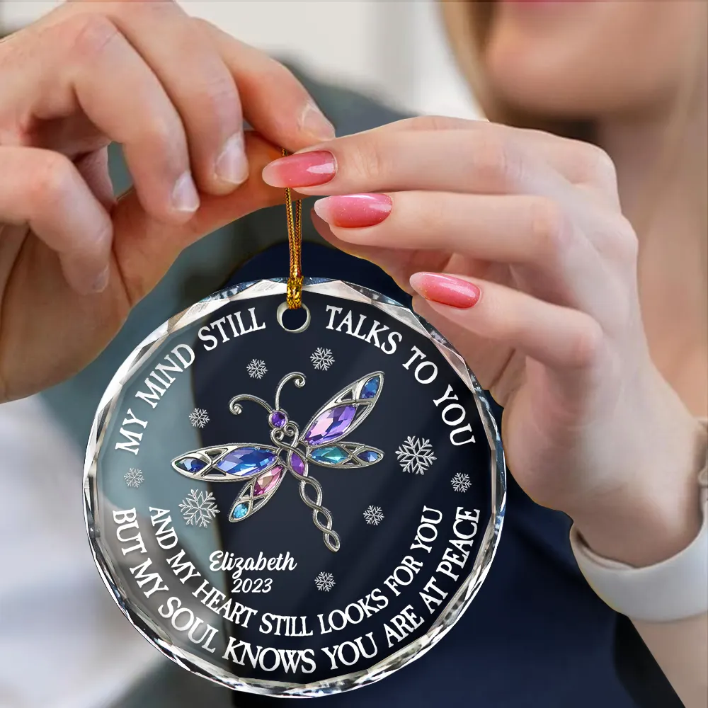 Memorial My Mind Still Talks To You - Personalized Circle Glass Ornament - Image 4