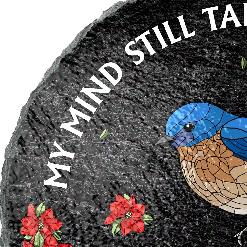 Memorial My Mind Still Talks To You - Personalized Circle Memorial Garden Stone - Image 2