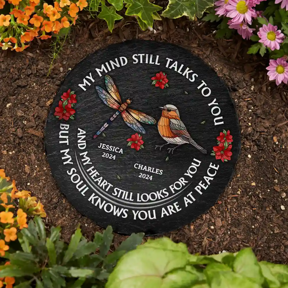 Memorial My Mind Still Talks To You - Personalized Circle Memorial Garden Stone - Image 3