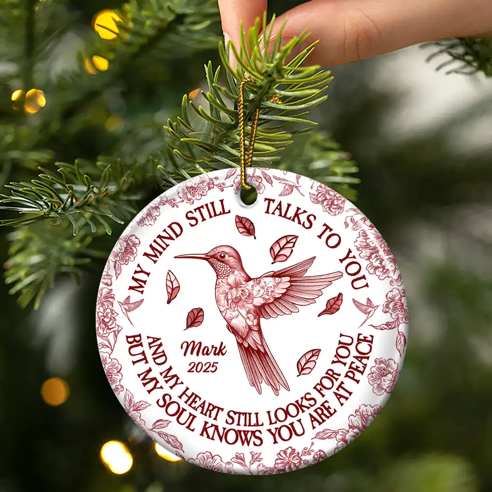 Memorial My Mind Still Talks To You Toile - Personalized Circle Ceramic Ornament - Image 3
